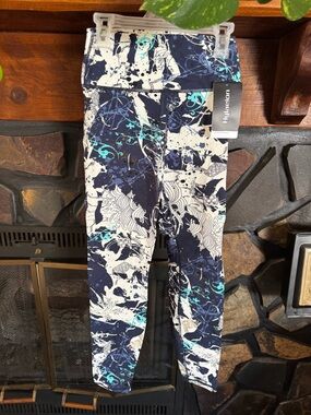 Navy, White & Teal Abstract Print High-Rise Leggings
